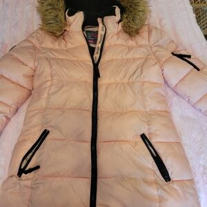 Justice Pink and Gray Coat with Heart Patch